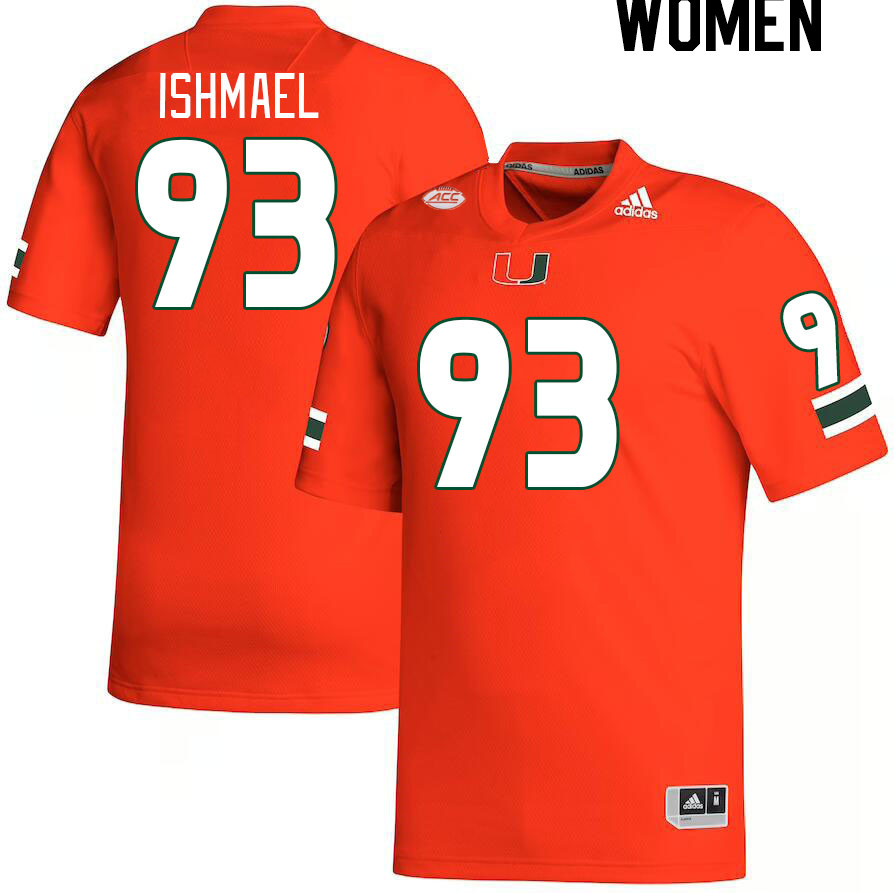 Women #93 Jabari Ishmael Miami Hurricanes College Football Jerseys Stitched-Orange